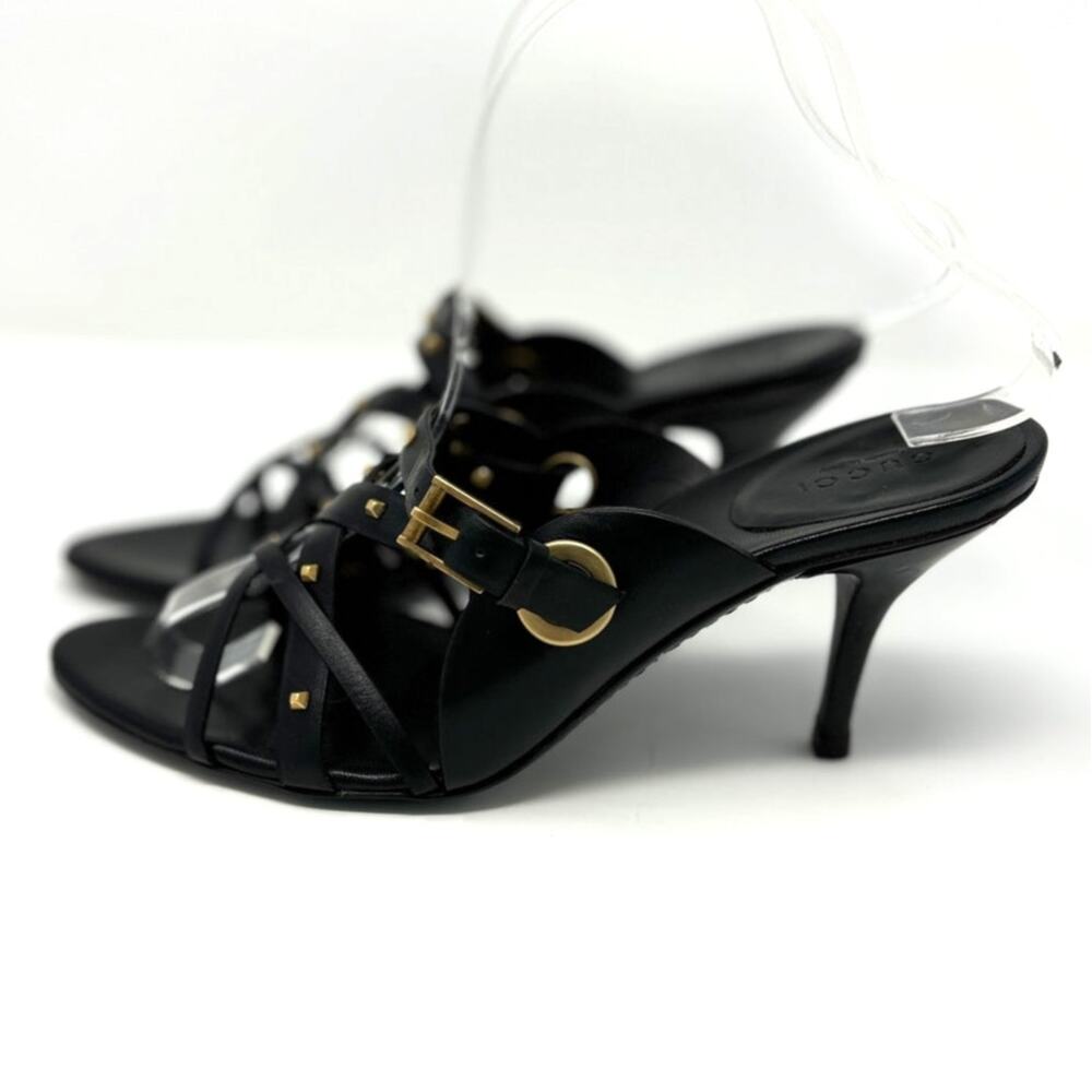 Gucci Women's Black Studded Strappy Sandal Kitten Heels Size 8